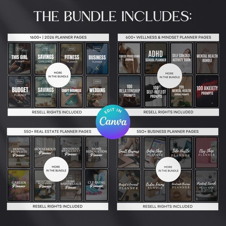 7500 Digital Planner Pages Bundle PLR MRR Editable Canva Templates w/ Resell Rights Business Sport Fitness Wellness Mindset Plr Planners - Image 2