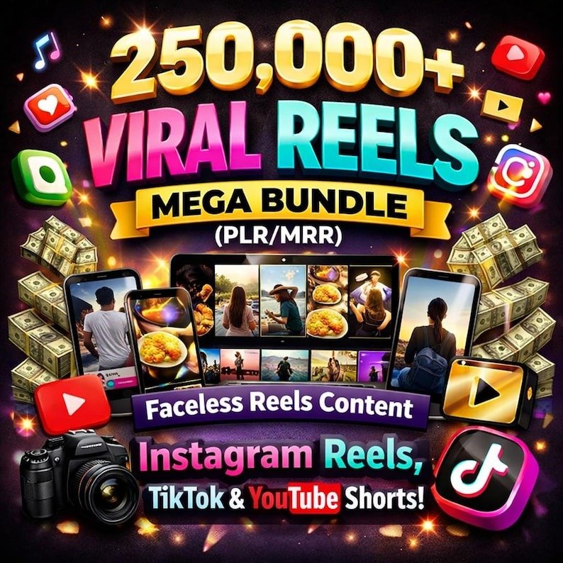250,000+ Viral Reels Mega Bundle (PLR/MRR) | Faceless Reels Content | Instagram Reels, TikTok & YouTube Shorts