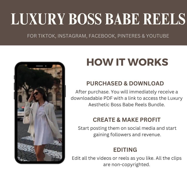 2000+ Luxury Aesthetic Boss Babe Reels Bundle, Faceless Marketing, Digital Marketing, Master Resell Rights, PLR Digital Products, MRR - Image 6