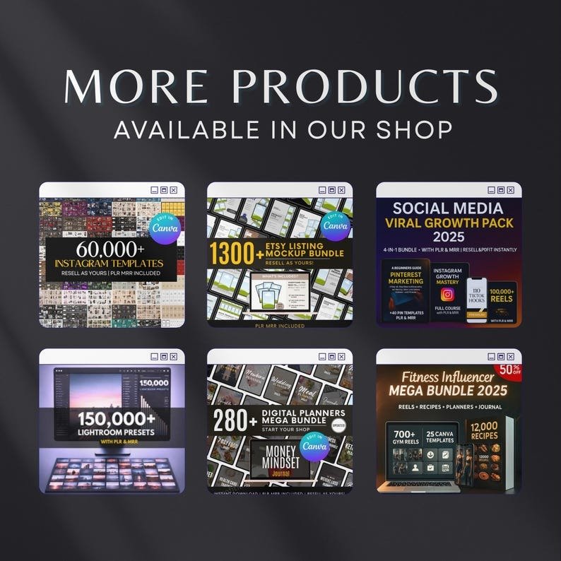 7500 Digital Planner Pages Bundle PLR MRR Editable Canva Templates w/ Resell Rights Business Sport Fitness Wellness Mindset Plr Planners - Image 6