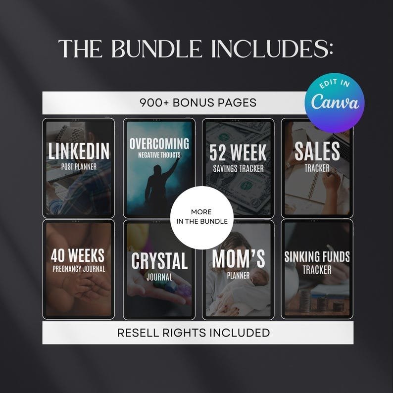 7500 Digital Planner Pages Bundle PLR MRR Editable Canva Templates w/ Resell Rights Business Sport Fitness Wellness Mindset Plr Planners - Image 10